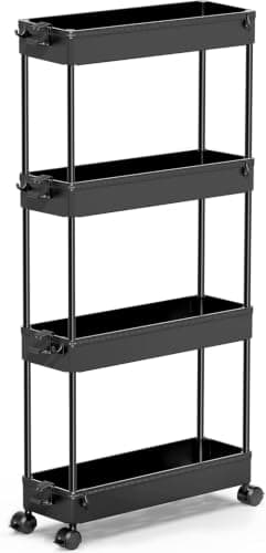 SPACEKEEPER 4-Tier Slim Rolling Storage Cart (SPKSC401B)