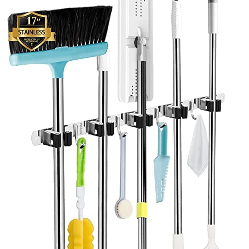 AceMining Broom Holder Wall Mount, 5 Racks and 4 Hooks (holder001)