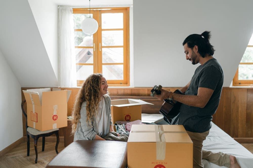 Moving into a first apartment with boxes