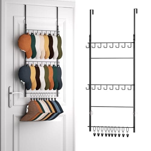 HapiRm 3-Tier Over-Door Hat Rack with 16 Hooks and 10 Clips
