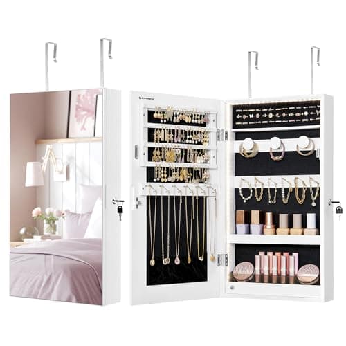 SONGMICS Lockable Jewelry Cabinet with Mirror, 26.4 in (UJJC050W01)