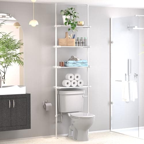 Home Zone Living Tension-Mounted Over-the-Toilet Organizer, 4-Tier