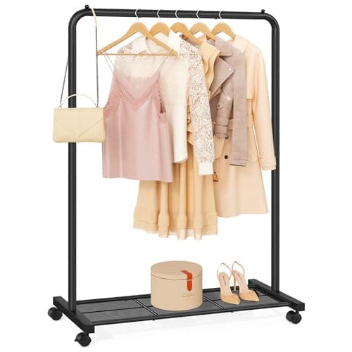 SONGMICS Clothes Rack with Mesh Shelf, 110 lb (UHSR25BK)