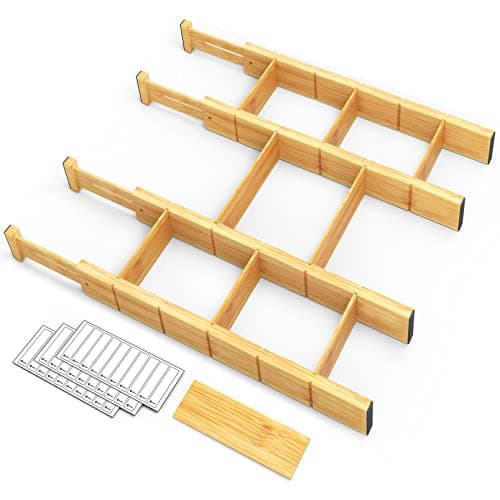 SpaceAid Bamboo Drawer Dividers with Inserts, 17-22 in (4-Pack)
