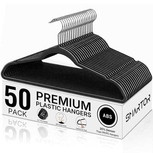 SMARTOR Non-Flocked Slim Plastic Hangers, 50 Pack