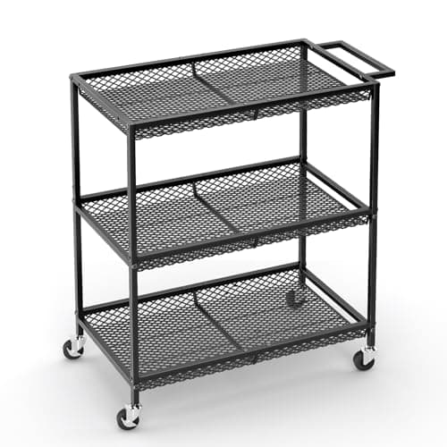 ThreeHio 3-Tier Wire Rolling Cart (DAOU-3TGYTC)
