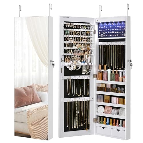 SONGMICS Mirror Jewelry Cabinet Armoire, 42.5 in (UJJC99WT)
