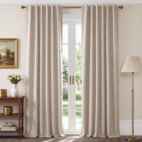 NICETOWN 100% Blackout Linen Curtains, 52 x 90 in (2 panels)