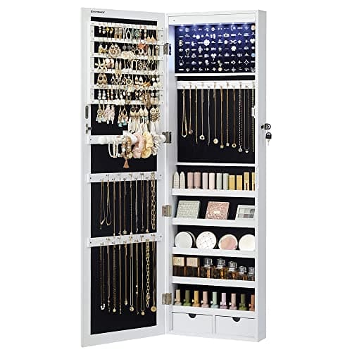 SONGMICS 6 LED Mirror Jewelry Cabinet, 47.2 in (UJJC93W)