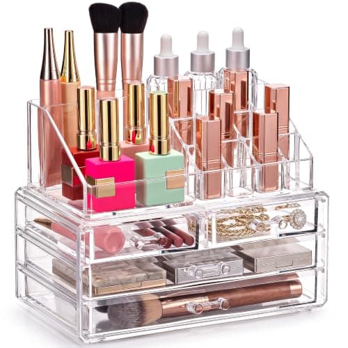 Masirs Clear Makeup Organizer, 4 Drawers and 16 Compartments (5431)