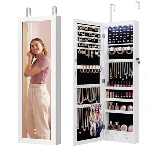 Antok 6 LED Jewelry Cabinet with Lock, 48 in Full Length Mirror